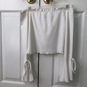 White off the shoulder crop top. Long sleeve